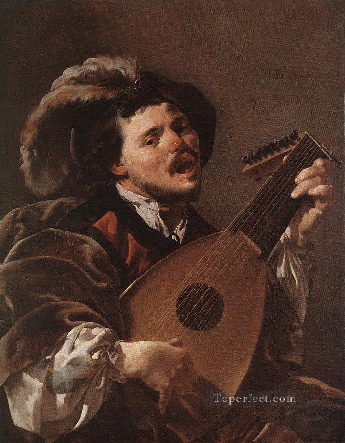 リュート奏者 オランダの画家 ヘンドリック・テル・ブリュッヘン油絵